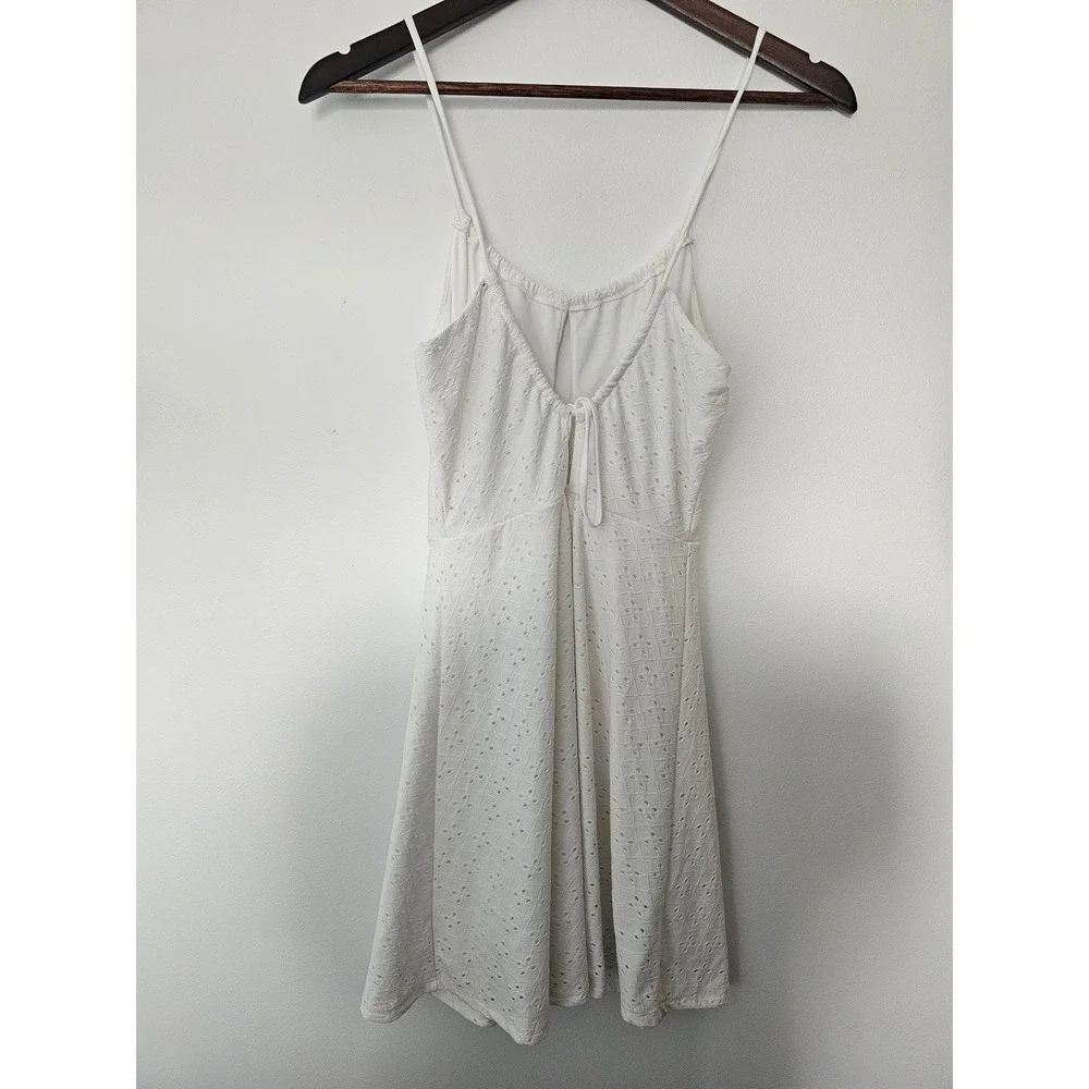 Cottagecore Noble U Eyelet Sun Dress Womens Small White Cutout Mini Boho Strappy